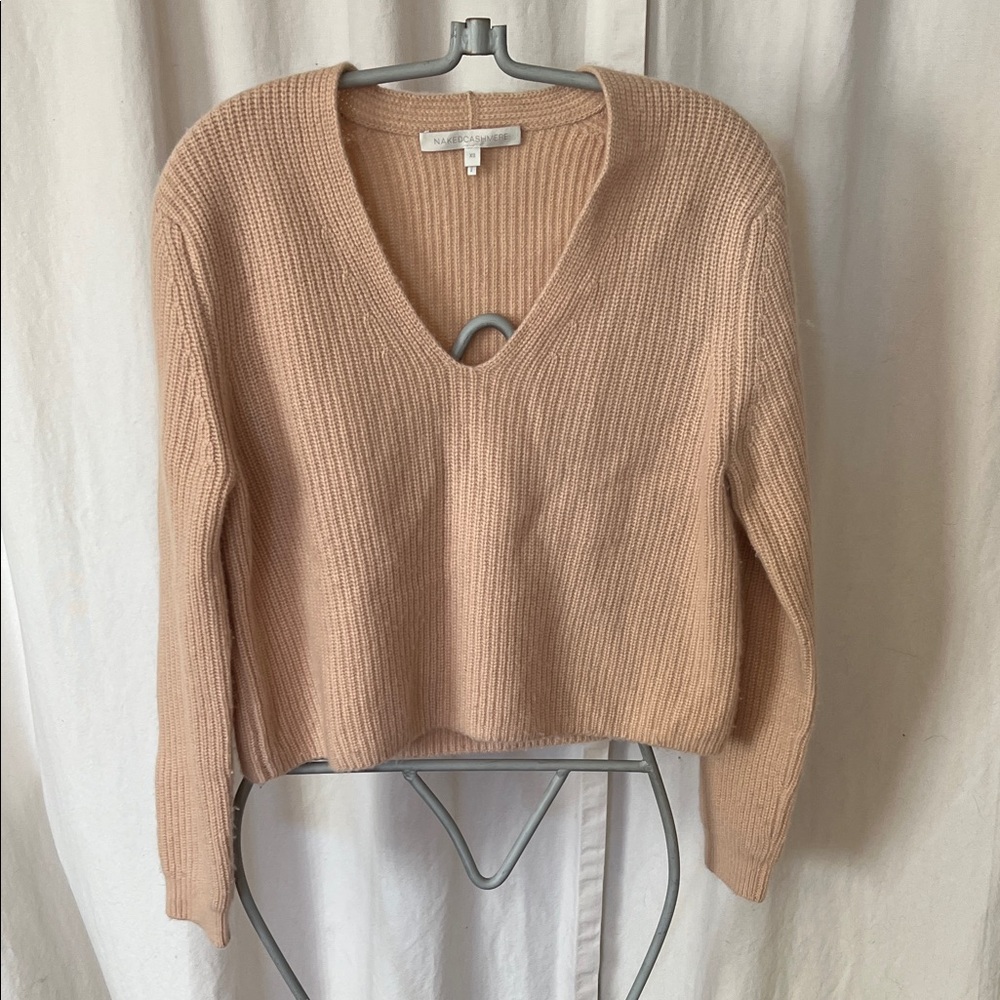 NakedCashmere V-Neck Ribbed Sweater - pink buff XS
